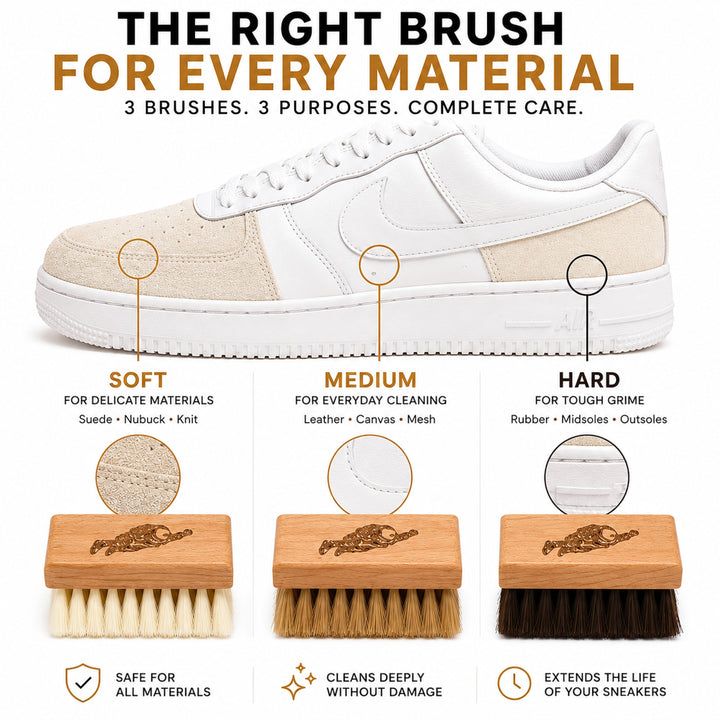 🪥 Complete Shoe Brush Kit – Soft, Medium & Hard Bristles + Cloth