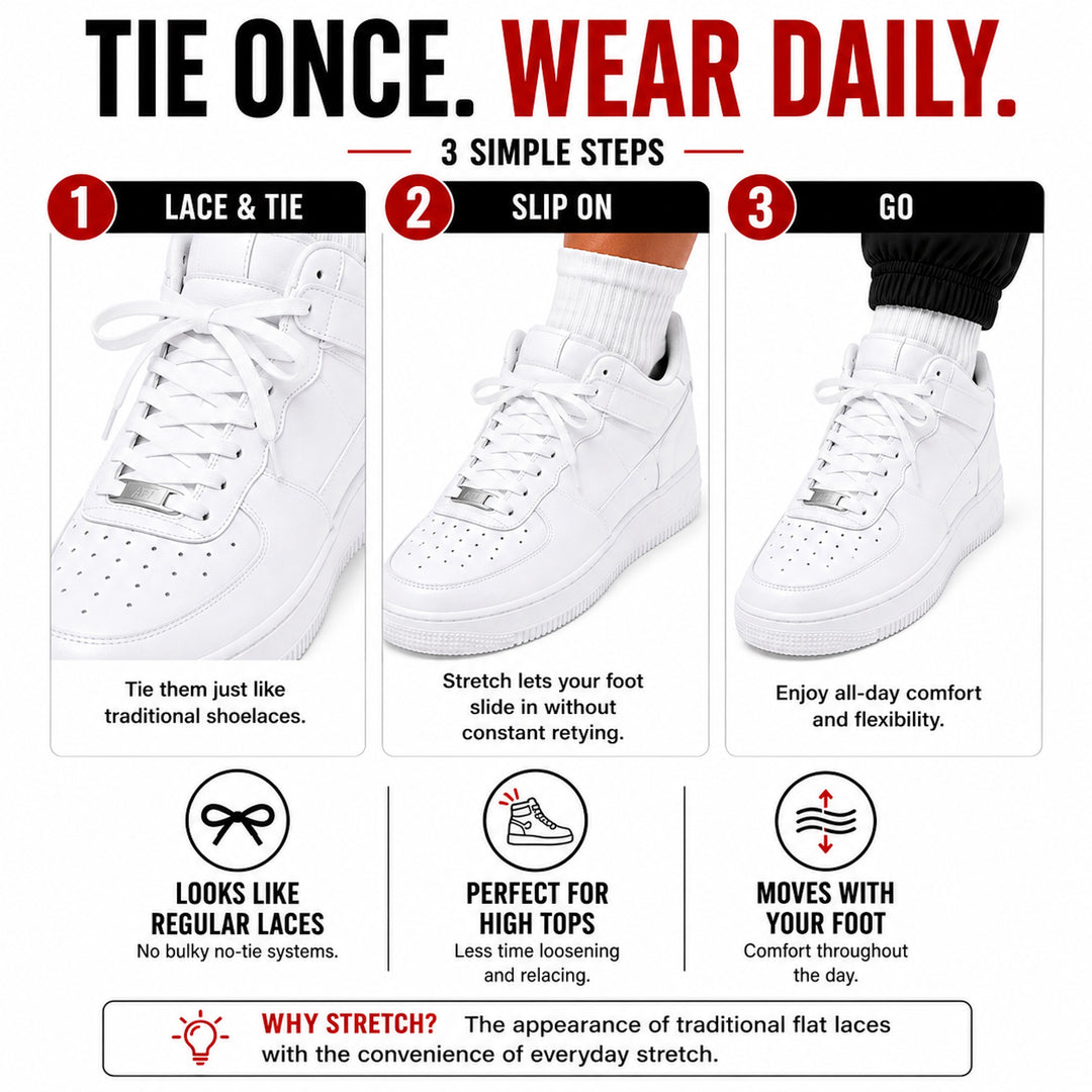 Elastic No-Tie Shoelaces — Stretch Flat Laces