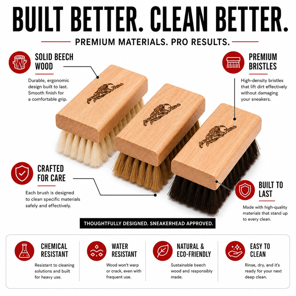 Shoe cleaning brush in use on sneaker