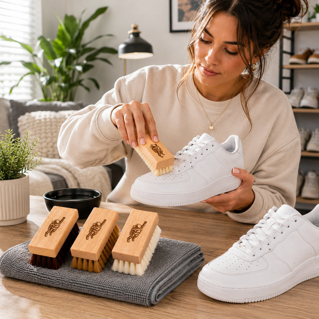 🪥 Complete Shoe Brush Kit – Soft, Medium & Hard Bristles + Cloth