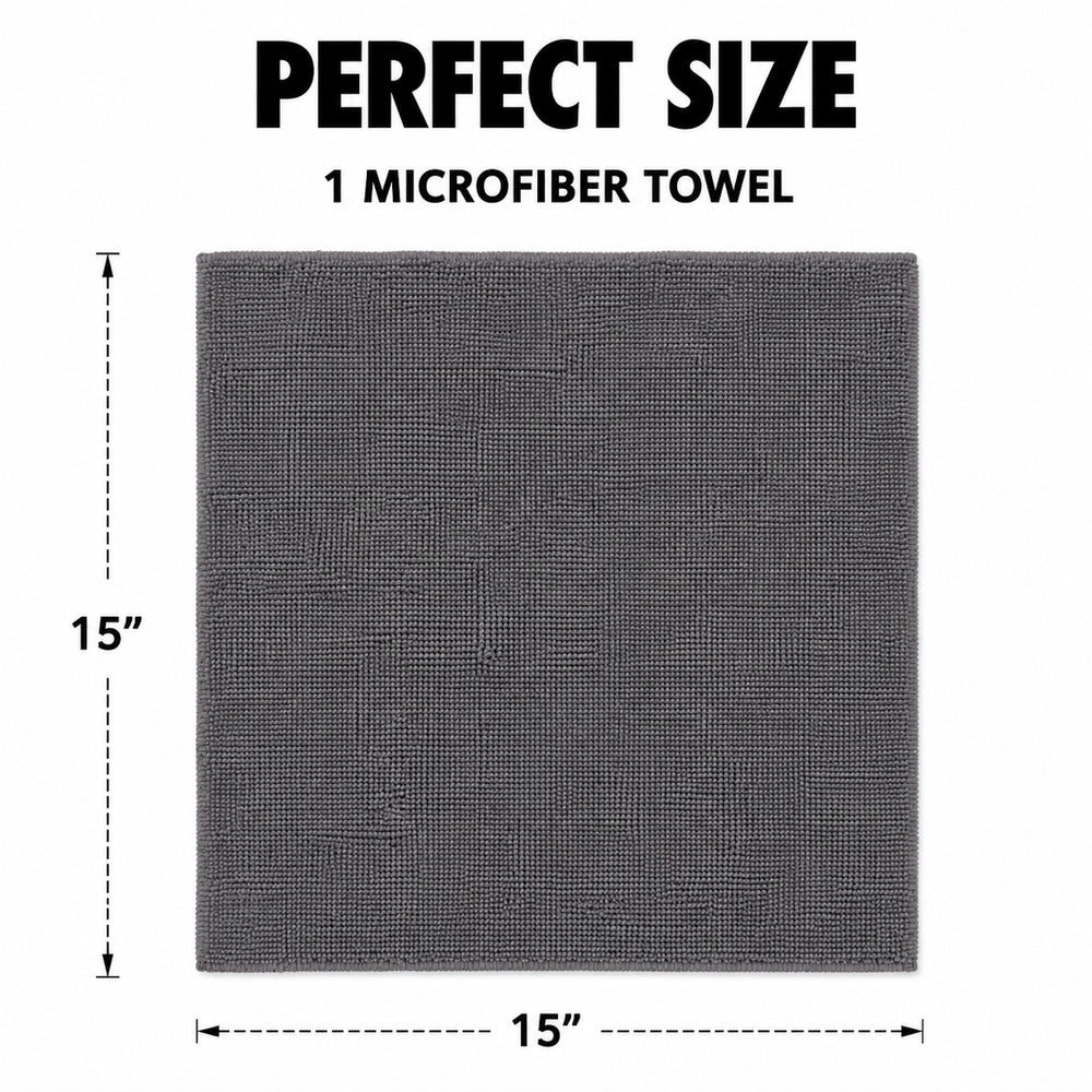 Infographic showing the Proof Culture microfiber towel's 15-inch by 15-inch size with dimension guides