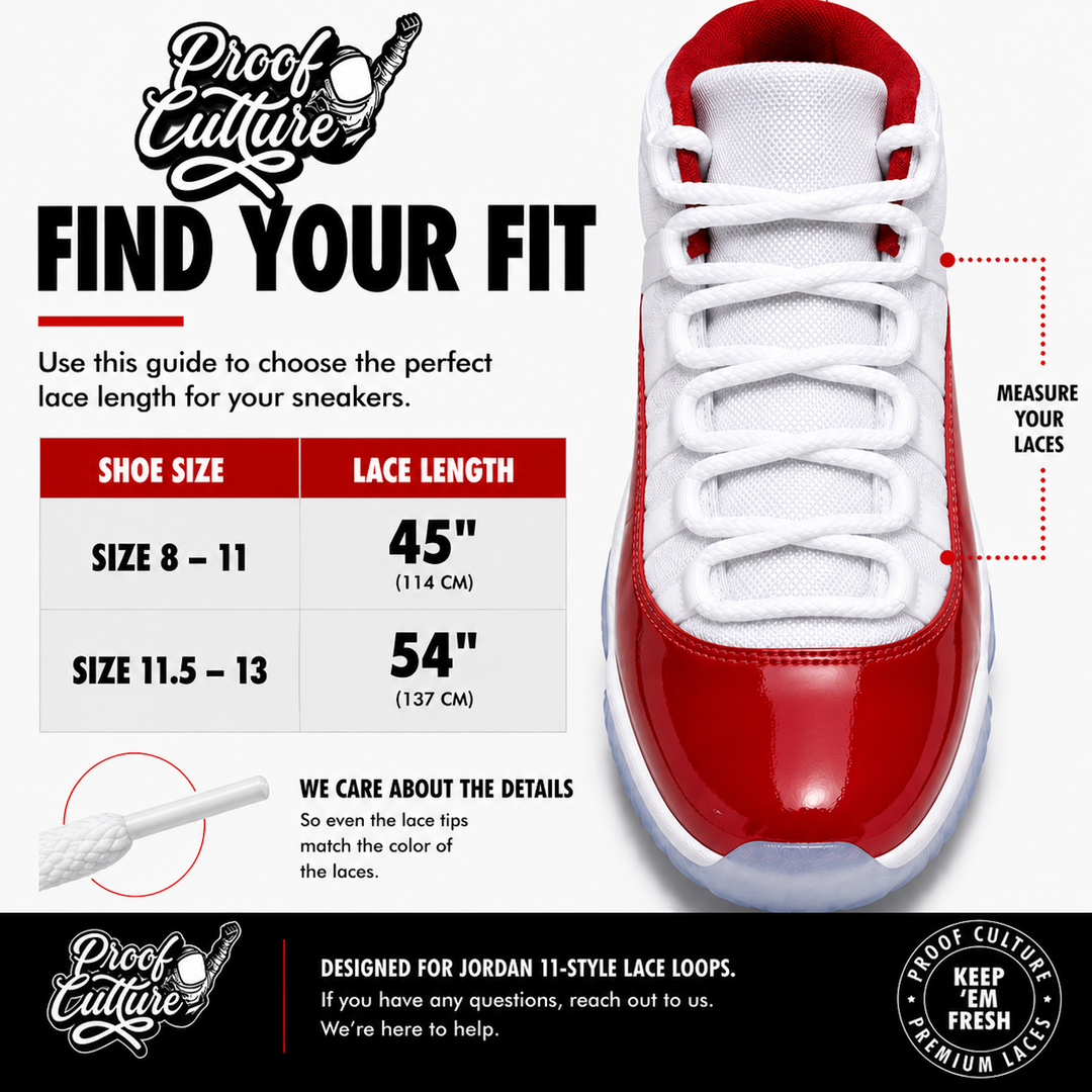 size chart Jordan 11 laces